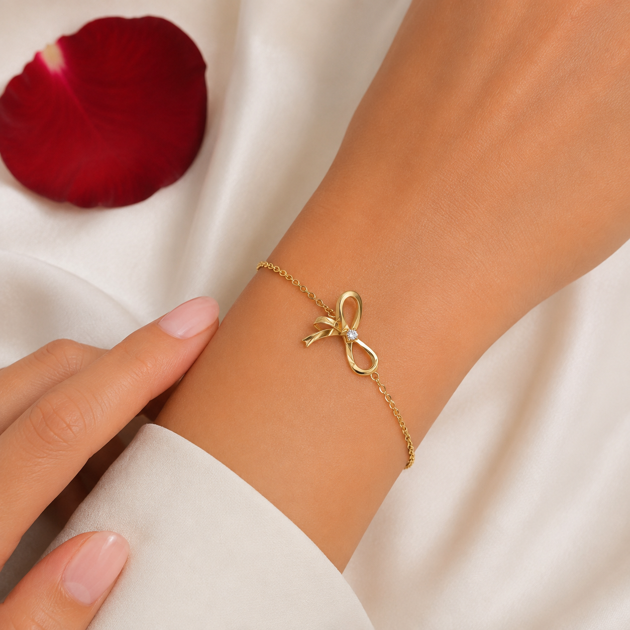 Bracelet Nœud Doré avec Pierre Brillante – Élégant & Féminin